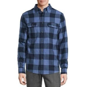George Mens Button Down LS Super Soft Flannel Check Plaid Blue Black XS NWT